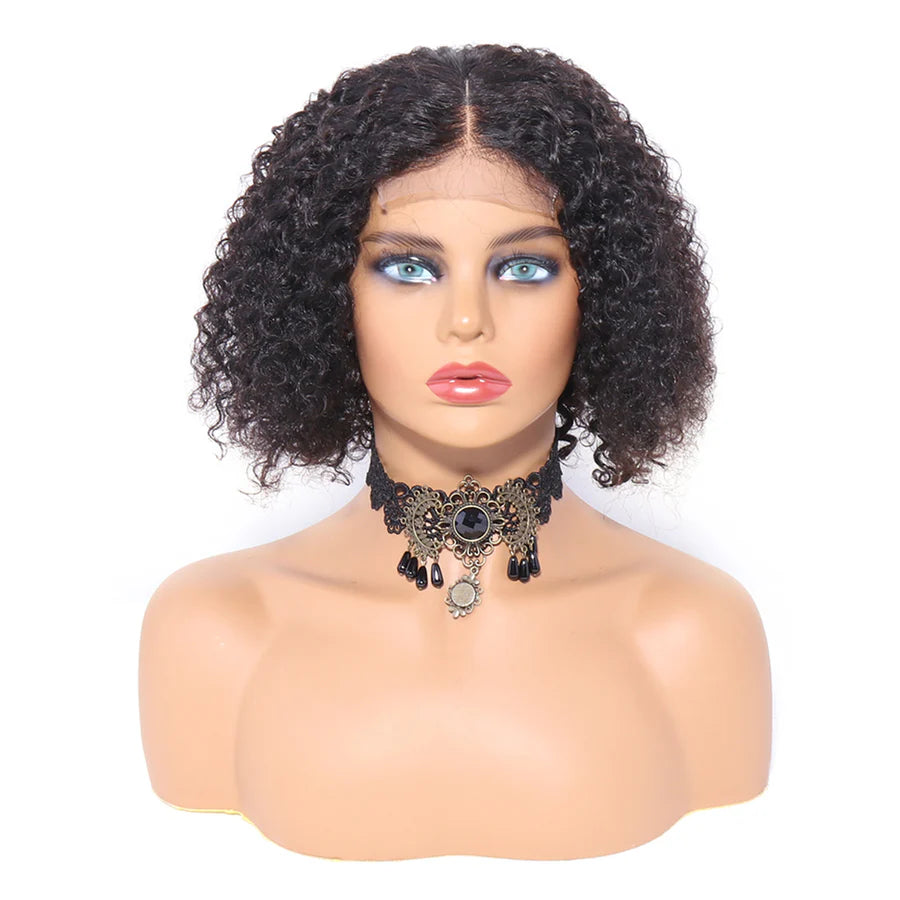 Kinky Curly Bob Wig 4x4 Front Lace 100% Human Hair Brazilian Virgin Hair