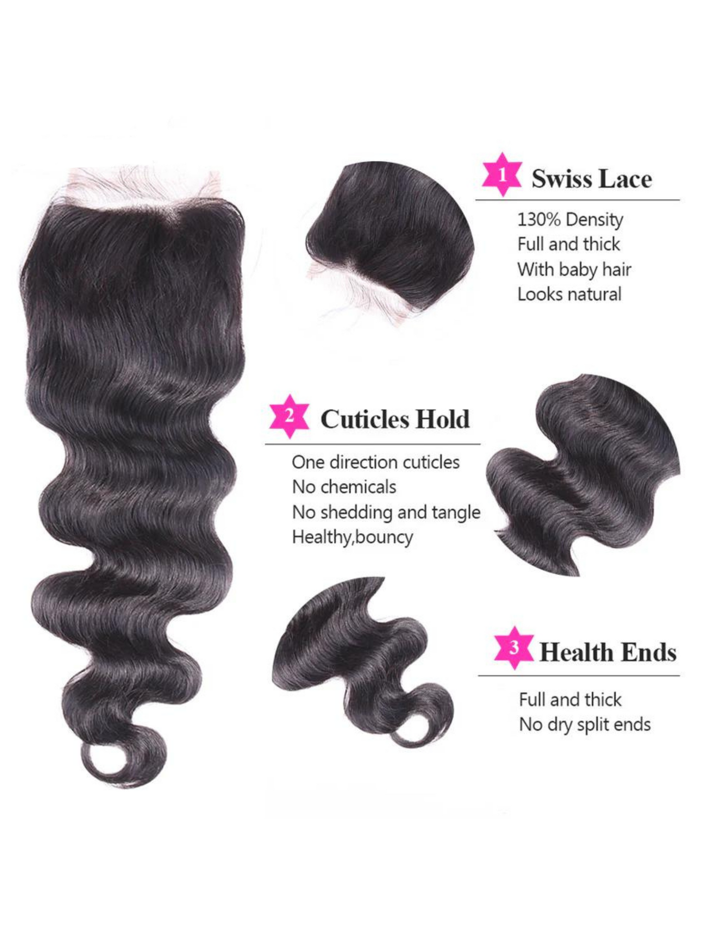 Human Hair Bundles With Closure 3 Bundles Body Wave Brazilian Hair With Swiss Lace Closure