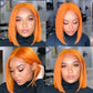 Bleached Knots Orange Color Short Bob Cut Lace Wig Pre Plucked Hairline Full End High Density Brazilian Straight Wigs