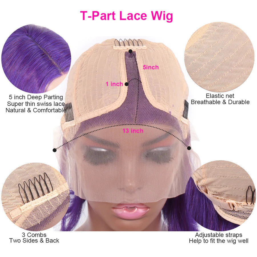 Short Bob Wig Silky Straight 13x1x4 Swiss Lace Front T Part Virgin Human Hair Wigs Pre Plucked for Women 150% Density