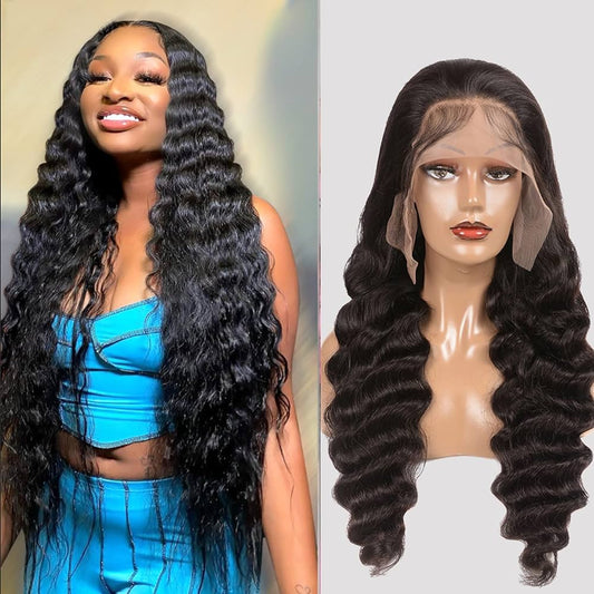 13x6 Loose Wave Lace Front Wigs Brazilian Curly Human Hair Lace Frontal Wig Glueless Heat Resistant with Natural Hairline for Black Women