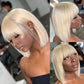 613 Bob Wig with Bangs Glueless 150% Density Brazilian Human Hair None Lace Machine Made Blonde Straight Wigs