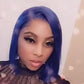 Brazilian Straight Short Bob Wigs Dark Blue T-Part Lace Front Human Hair Middle Part Pre Plucked Hairline with Baby Hair