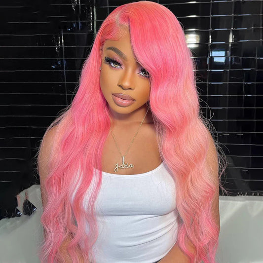 Light Pink Color Human Hair Lace Wig Transparent 13x4 Lace Frontal Wig